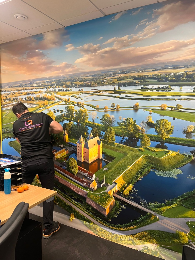 Brede montagefoto van fotobehang met landschap