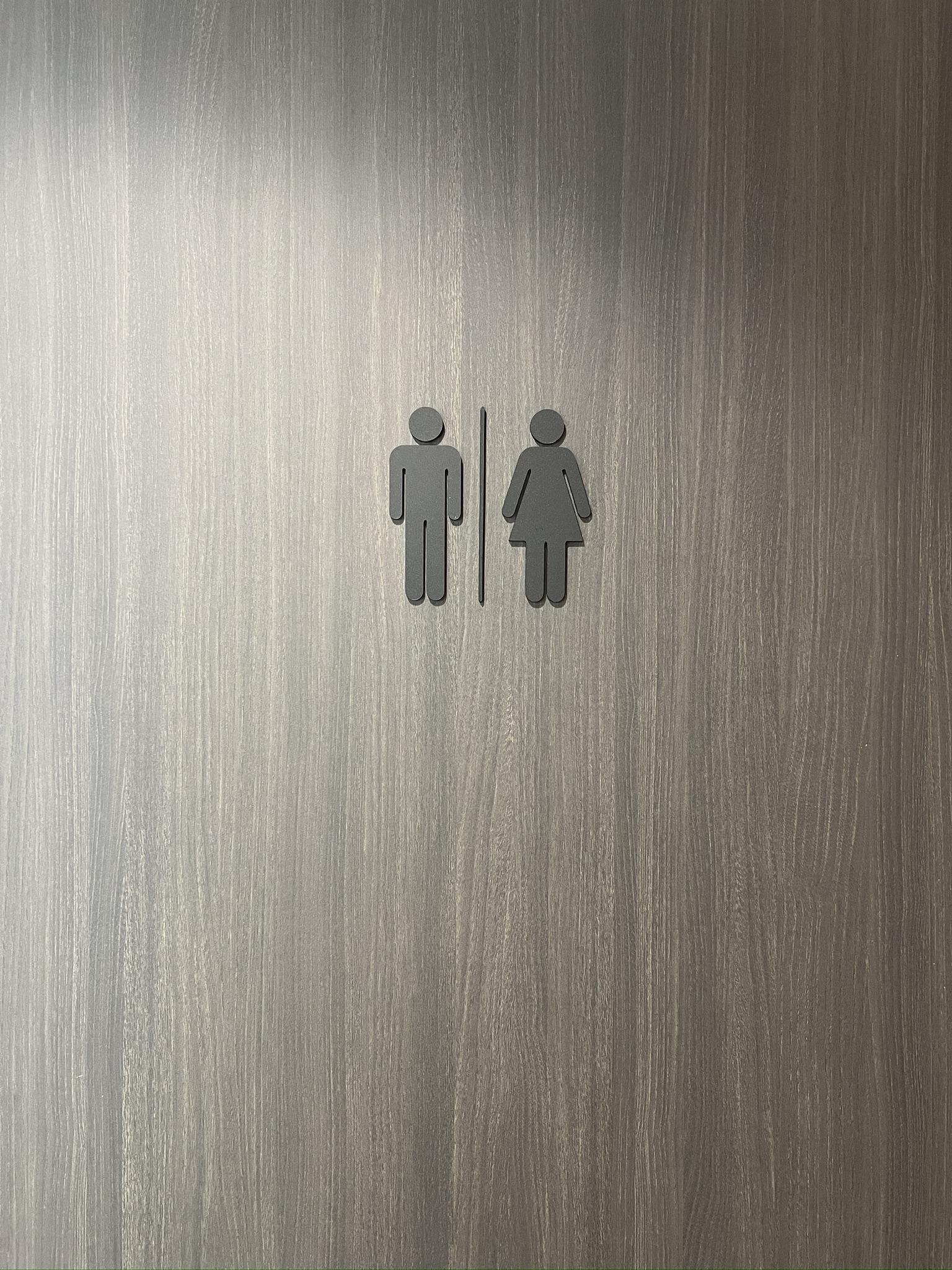 Detail van zwart toiletpictogram op een donkere deur