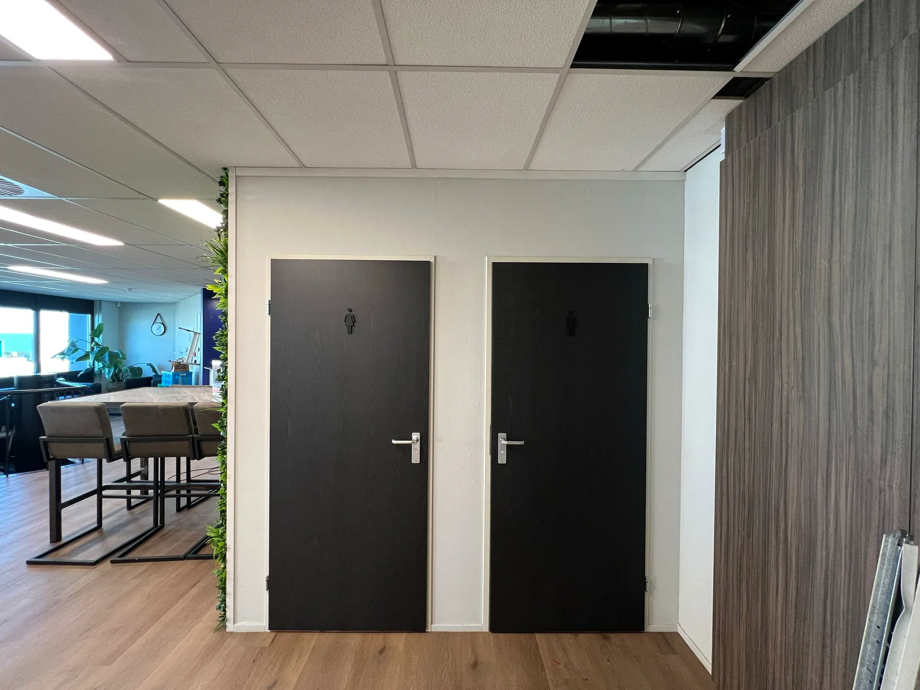 Dezelfde deuren na de interieurwrap in zwarte houtlook