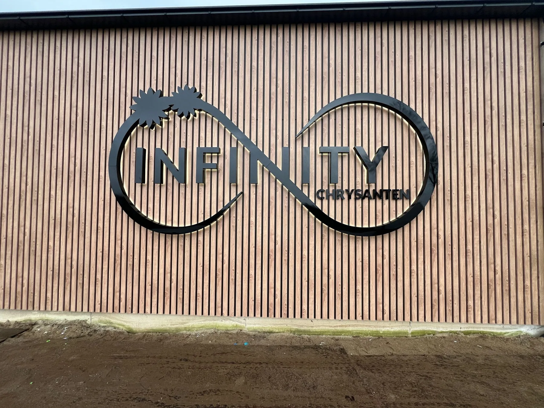 Verlichte gevelletters bij Infinity Chrysanten