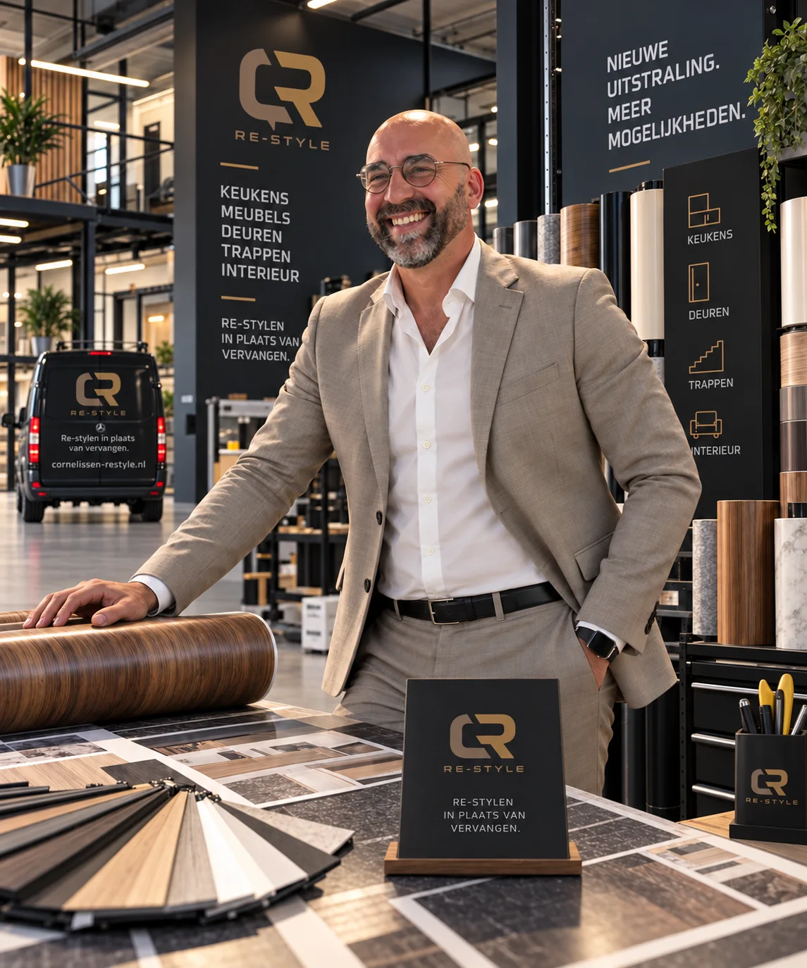 Stan Cornelissen in een interieurfolieshowroom