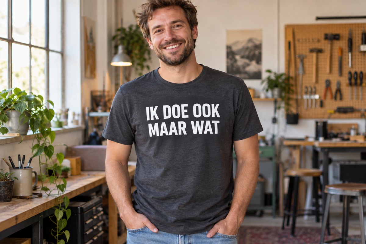 Gedragen funshirt met de grappige tekst Ik doe ook maar wat